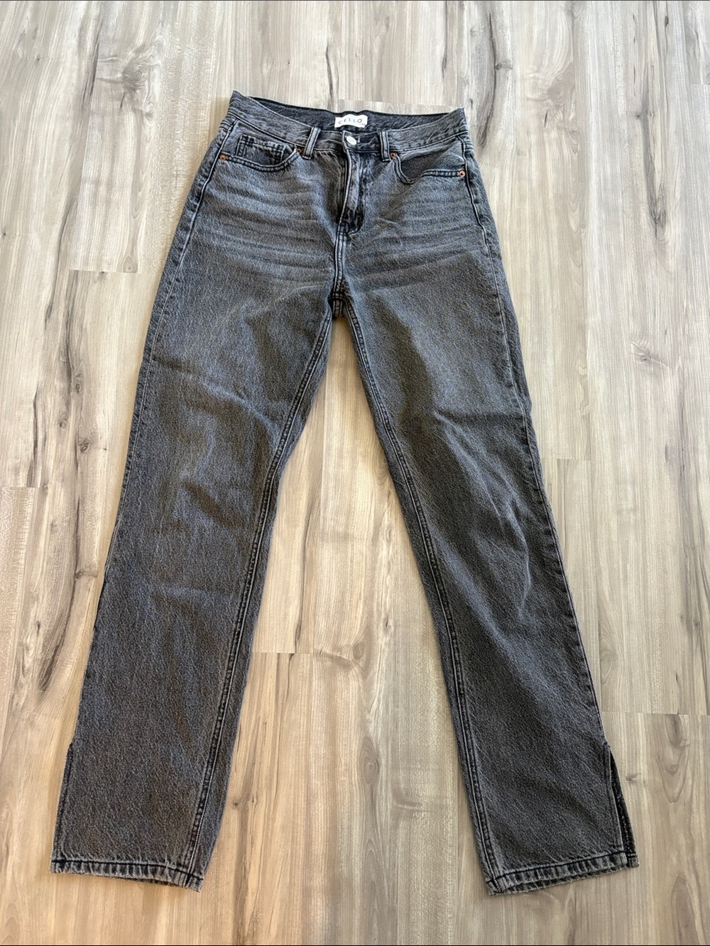 Black acid wash, high waisted jeans